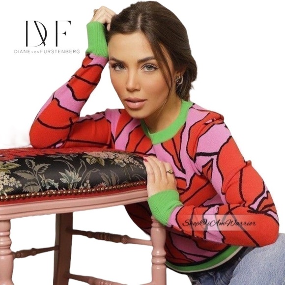 Diane von Furstenburg cropped lip/leaf print cropped sweater shop@iamwarrior - Picture 8 of 17